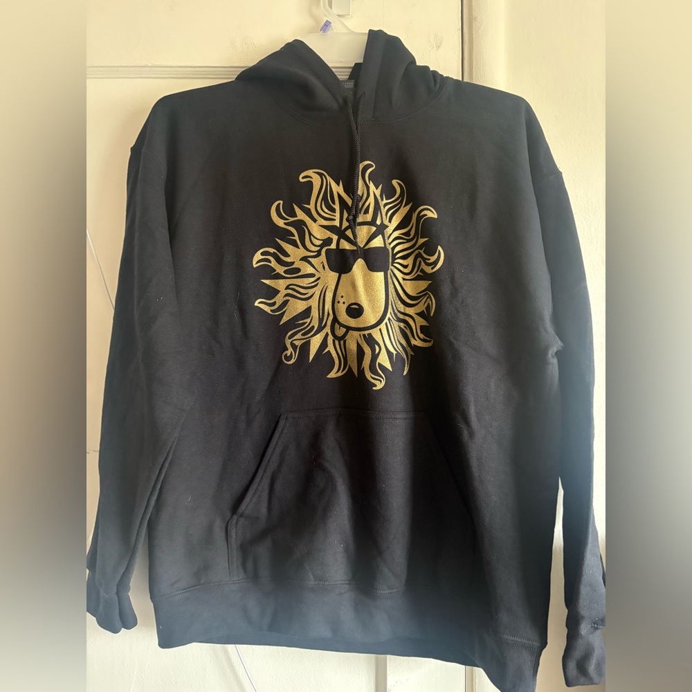 Gildan Black Hoodie with Gold Sun Design